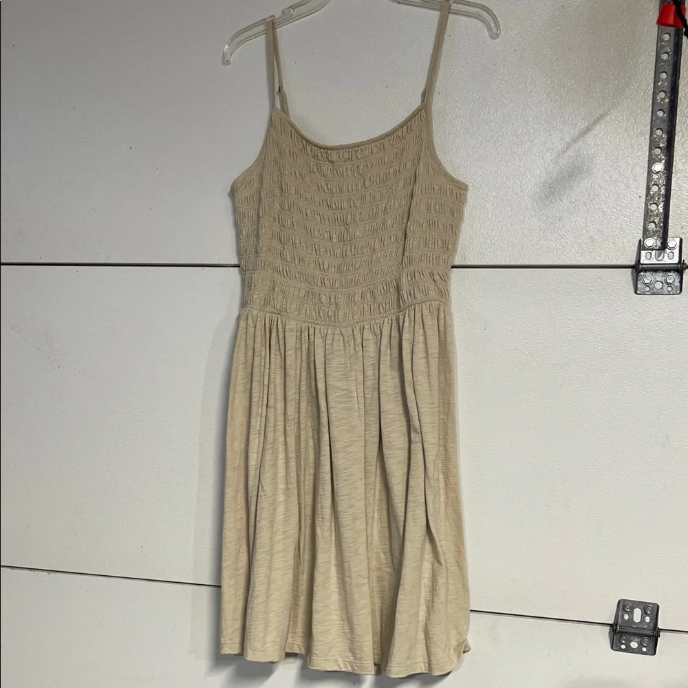 GAP WOMENS SMOCKED MINI DRESS BEIGE CREAM XL - Picture 2 of 6
